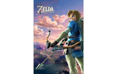 Bild på musmatta Poster Legenden om Zelda Breath of the wild i färgen Blå, Grön från The Legend Of Zelda mot vit bakgrund.