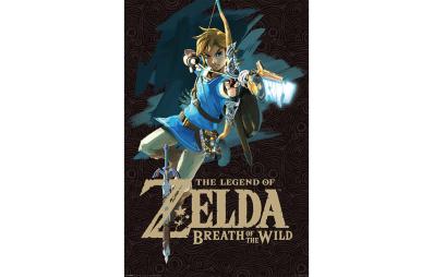 Bild på musmatta Poster Legenden om Zelda Breath of the wild i färgen Svart, Blå, Guld från The Legend Of Zelda mot vit bakgrund.