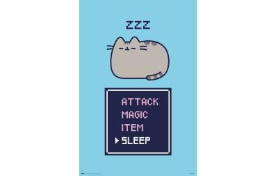 Bild på musmatta Poster Pusheen Gamer i färgen Blå, Rosa, Grå från Pusheen the Cat mot vit bakgrund.