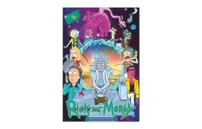 Bild på musmatta Poster Rick & Morty Säsong 4 i färgen Grön, Svart från Rick & Morty mot vit bakgrund.
