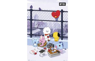 Bild på musmatta Poster BT21 – På tak i färgen Grå, Röd, Gul, Vit, Blå, Rosa från BT21 mot vit bakgrund.