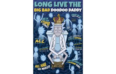 Bild på musmatta Poster Rick & Morty DooDoo Daddy i färgen Blå, Gul från Rick & Morty mot vit bakgrund.