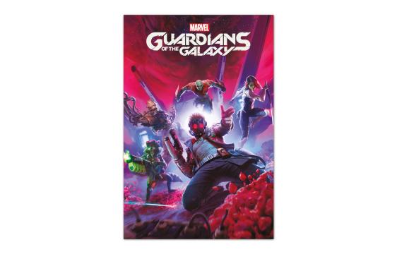 Bild på musmatta Poster Guardians of the Galaxy i färgen Röd, Blå, Vit från Marvel mot vit bakgrund.