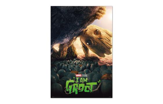 Bild på musmatta Poster Groot The little guy i färgen Svart, Grön, Brun från Marvel mot vit bakgrund.