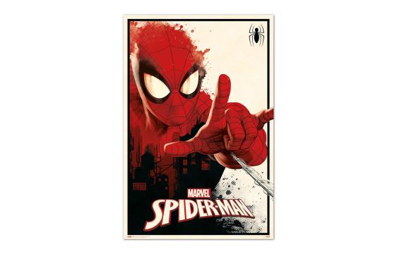 Bild på musmatta Poster Spiderman The Thwip i färgen Röd från Marvel mot vit bakgrund.